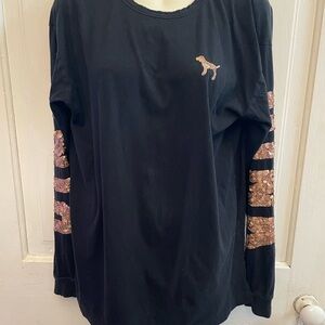 PINK Victoria's Secret Black Long Sleeve Top with Sequin Accents